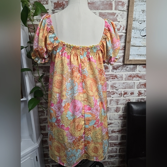 Shein womens slip dress sz xs multi color floral print puff short sleeves - Picture 3 of 3